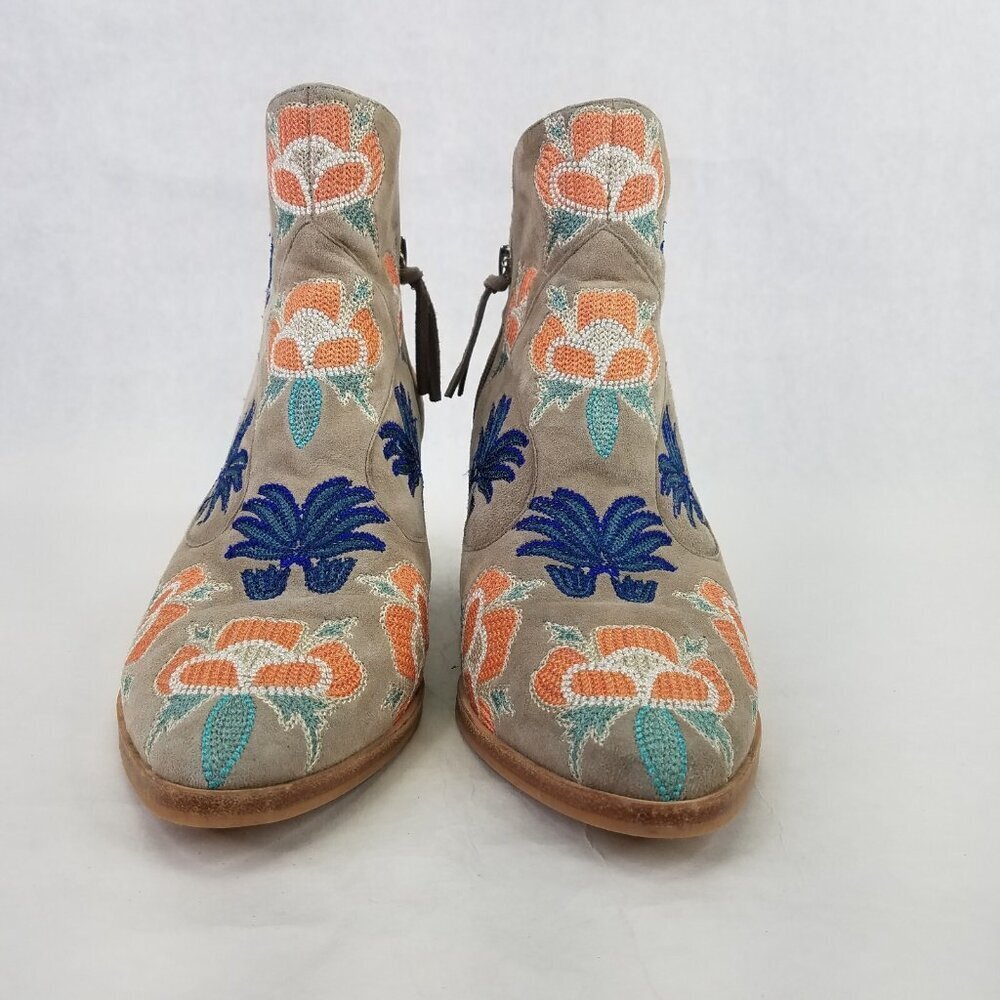 Rebecca Minkoff Lulu Too Boot 9.5 Grey Suede Embroidered Ankle Zip Boho Cowgirl - Picture 2 of 16